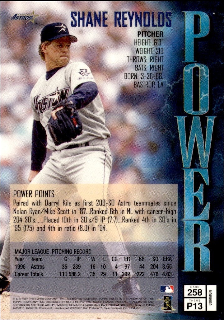 1997 Topps Finest Shane Reynolds #258 baseball trading card back