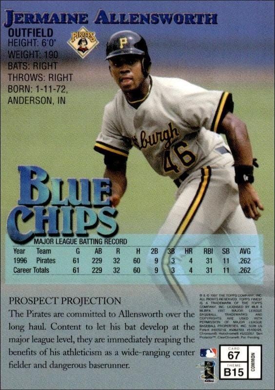 1997 Topps Finest Jermaine Allensworth #67 baseball trading card back