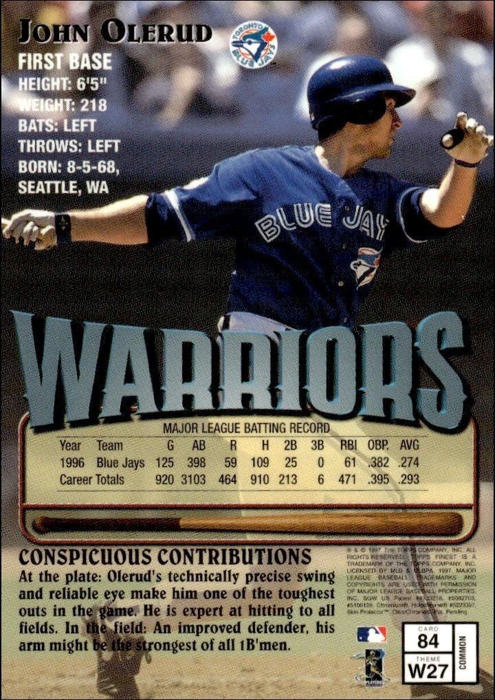 1997 Topps Finest John Olerud #84 baseball trading card back