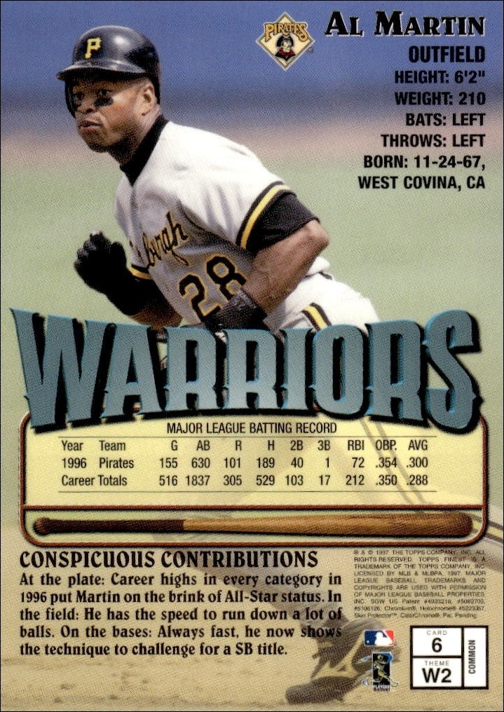 1997 Topps Finest Al Martin #6 baseball trading card back