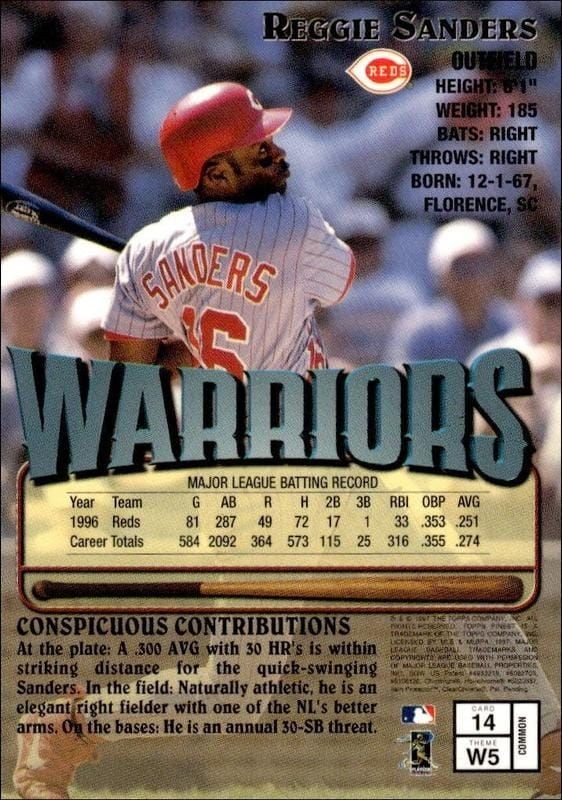 1997 Topps Finest Reggie Sanders #14 baseball trading card back