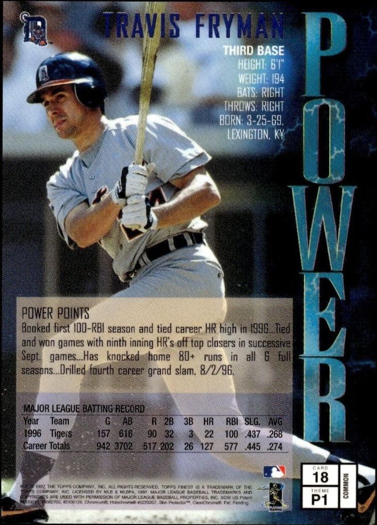 1997 Topps Finest Travis Fryman #18 baseball trading card back