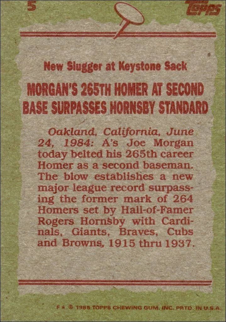 1985 Topps Joe Morgan #5 baseball trading card back