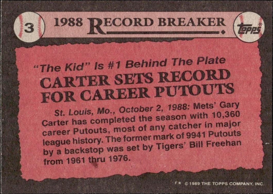 1989 Topps Gary Carter #3 baseball trading card back