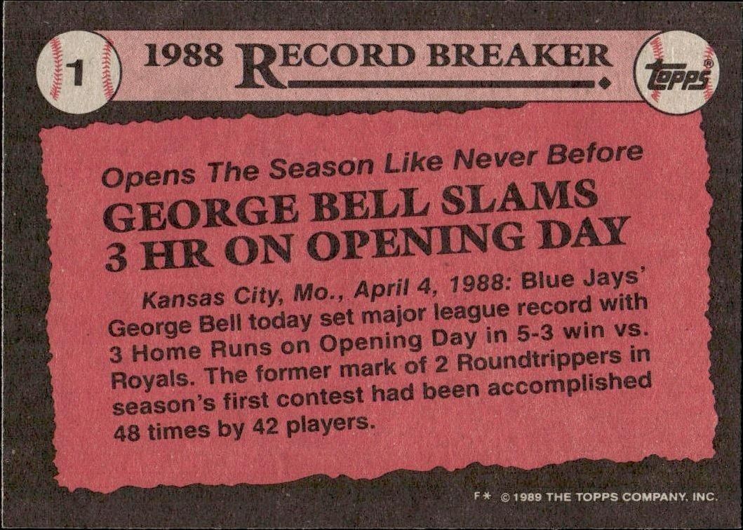 1989 Topps George Bell #1 baseball trading card back