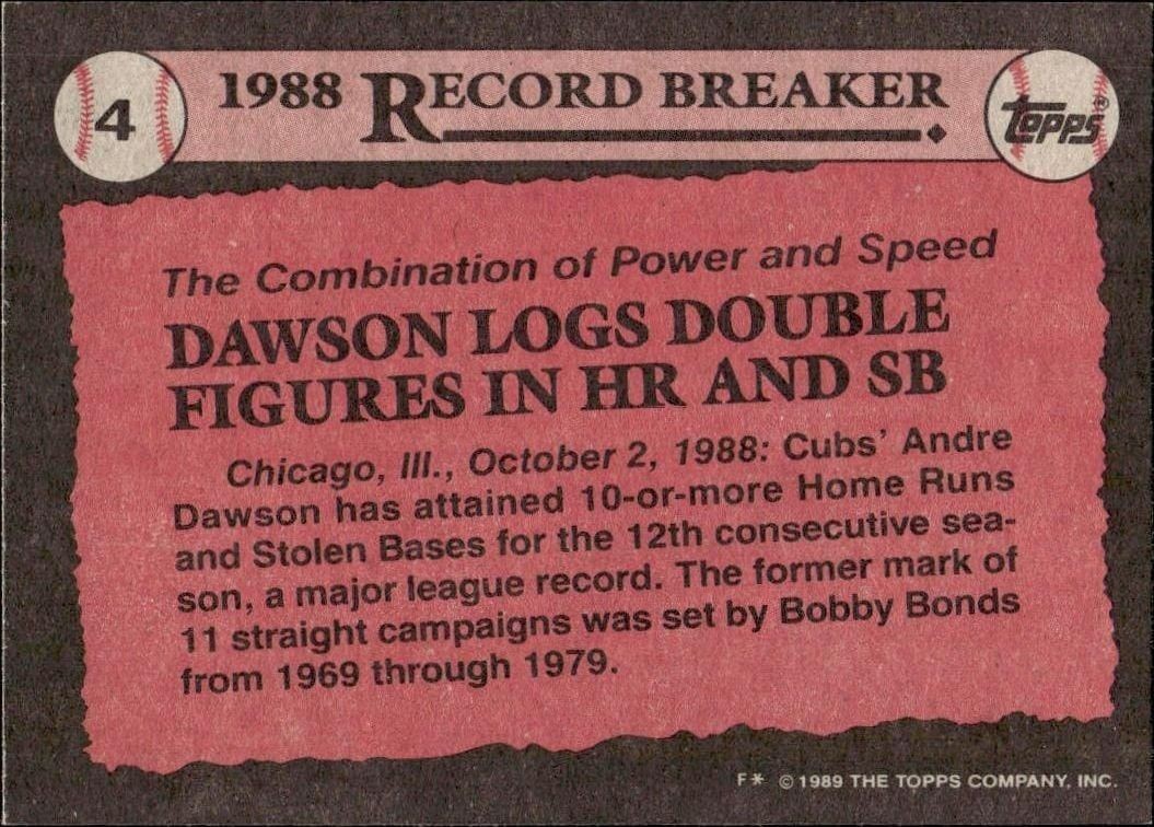 1989 Topps Andre Dawson #4 baseball trading card back