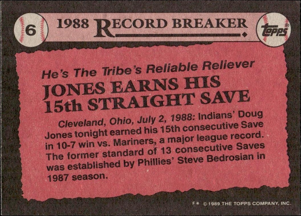 1989 Topps Doug Jones #6 baseball trading card back