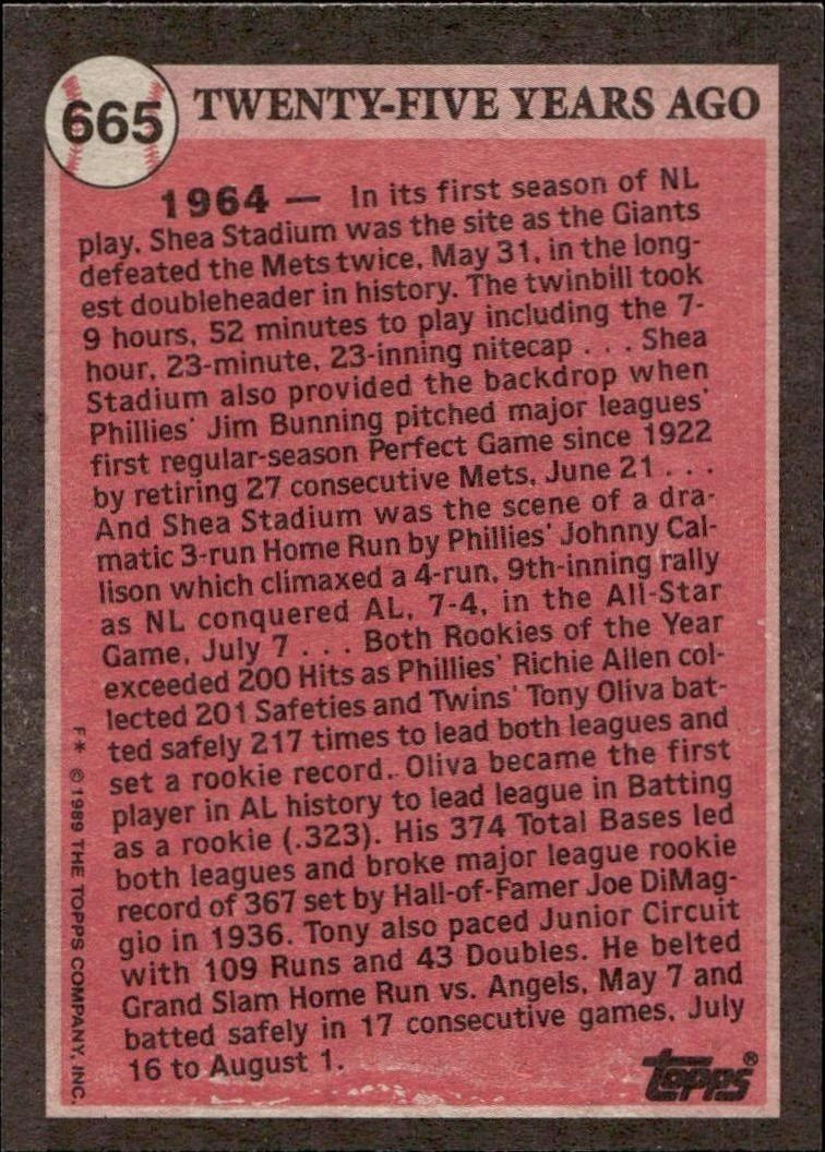 1989 Topps Tony Oliva #665 baseball trading card back