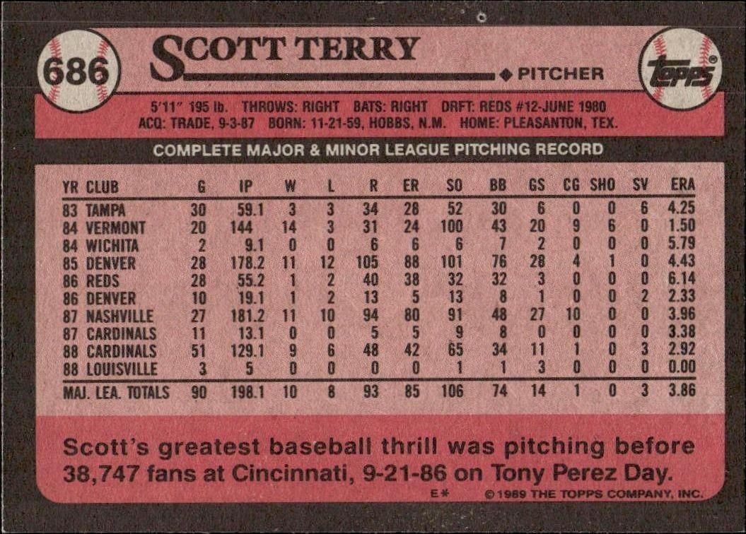 1989 Topps Scott Terry #686 baseball trading card back