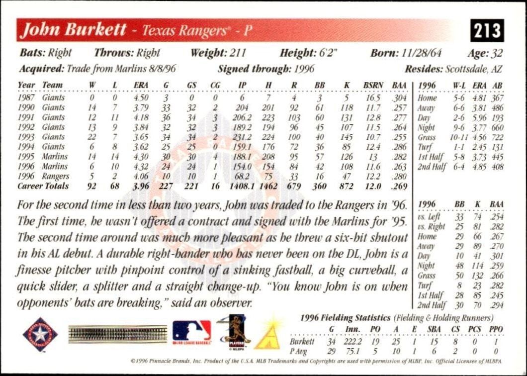1997 Pinnacle Score Marquis Grissom #14 baseball trading card back