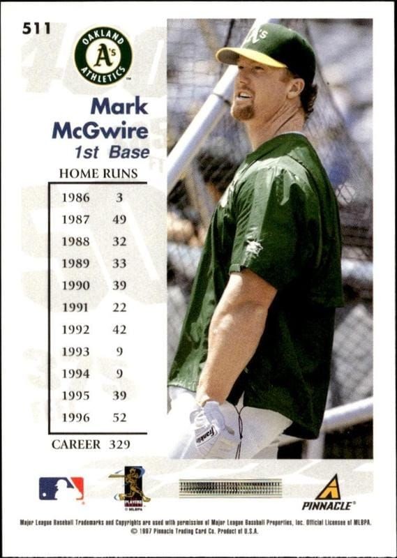 1997 Pinnacle Score Mark McGwire #511 baseball trading card back