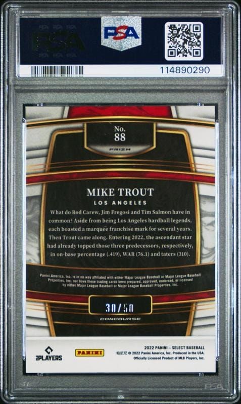 2022 Panini Select Mike Trout #88 baseball trading card back
