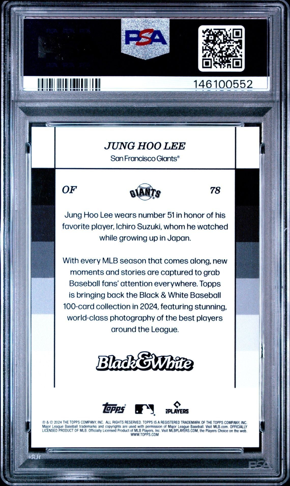 2024 Topps Black & White Jung Hoo Lee #78 baseball trading card back