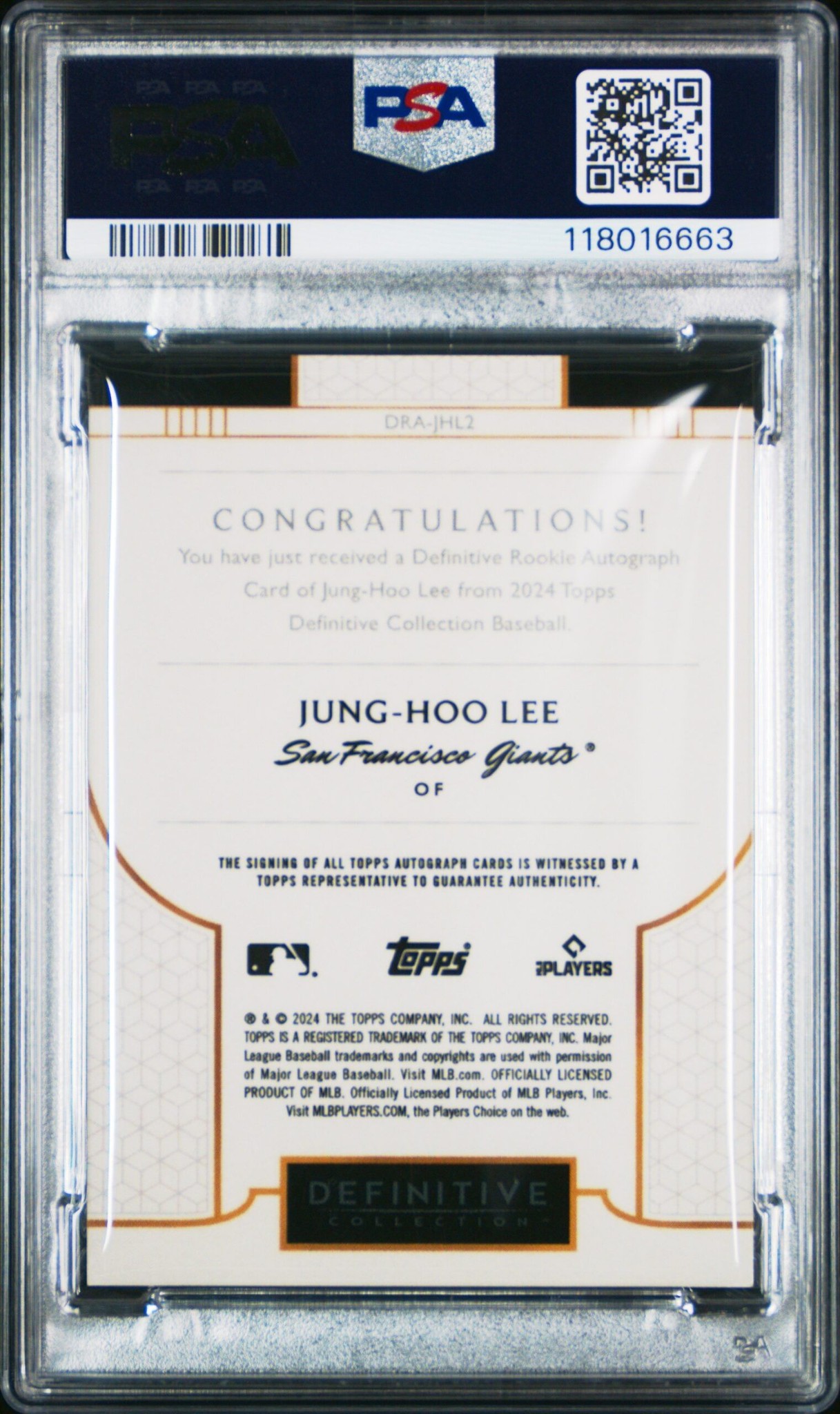 2024 Topps Definitive Collection Jung Hoo Lee #DRA-JHL2 baseball trading card back