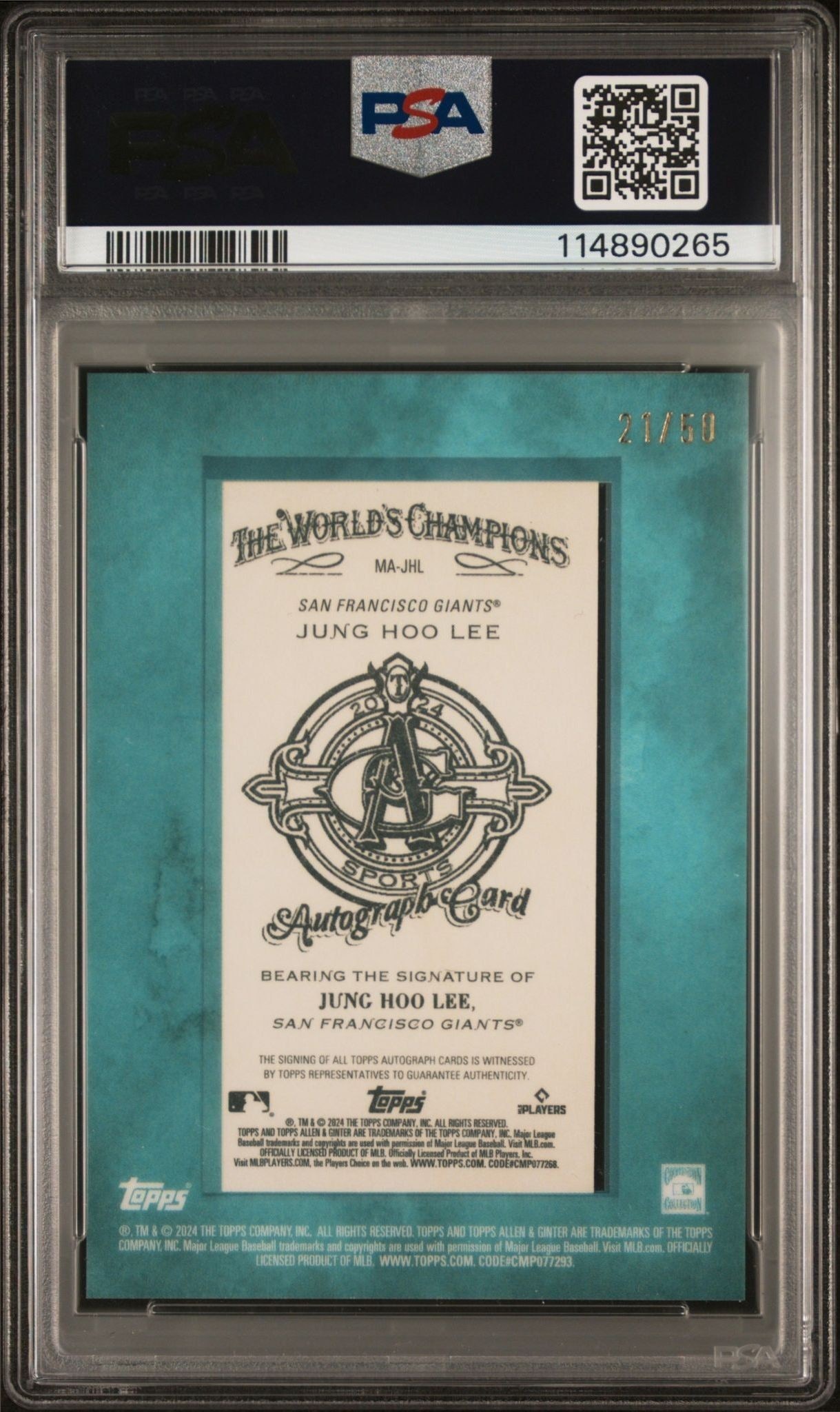 2024 Topps Allen & Ginter Jung Hoo Lee #MA-JHL baseball trading card back