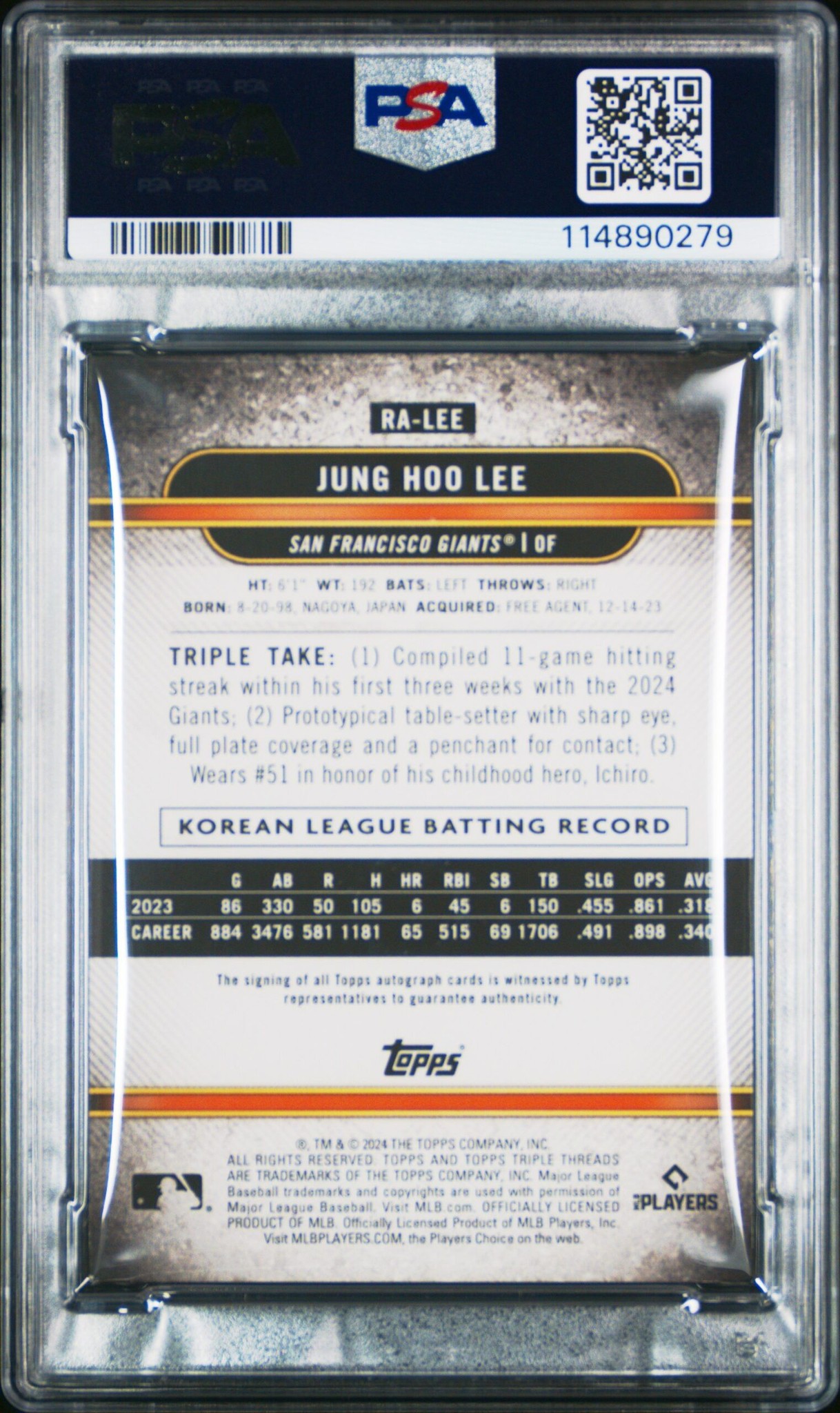 2024 Topps Gold Jung Hoo Lee #RA-LEE baseball trading card back