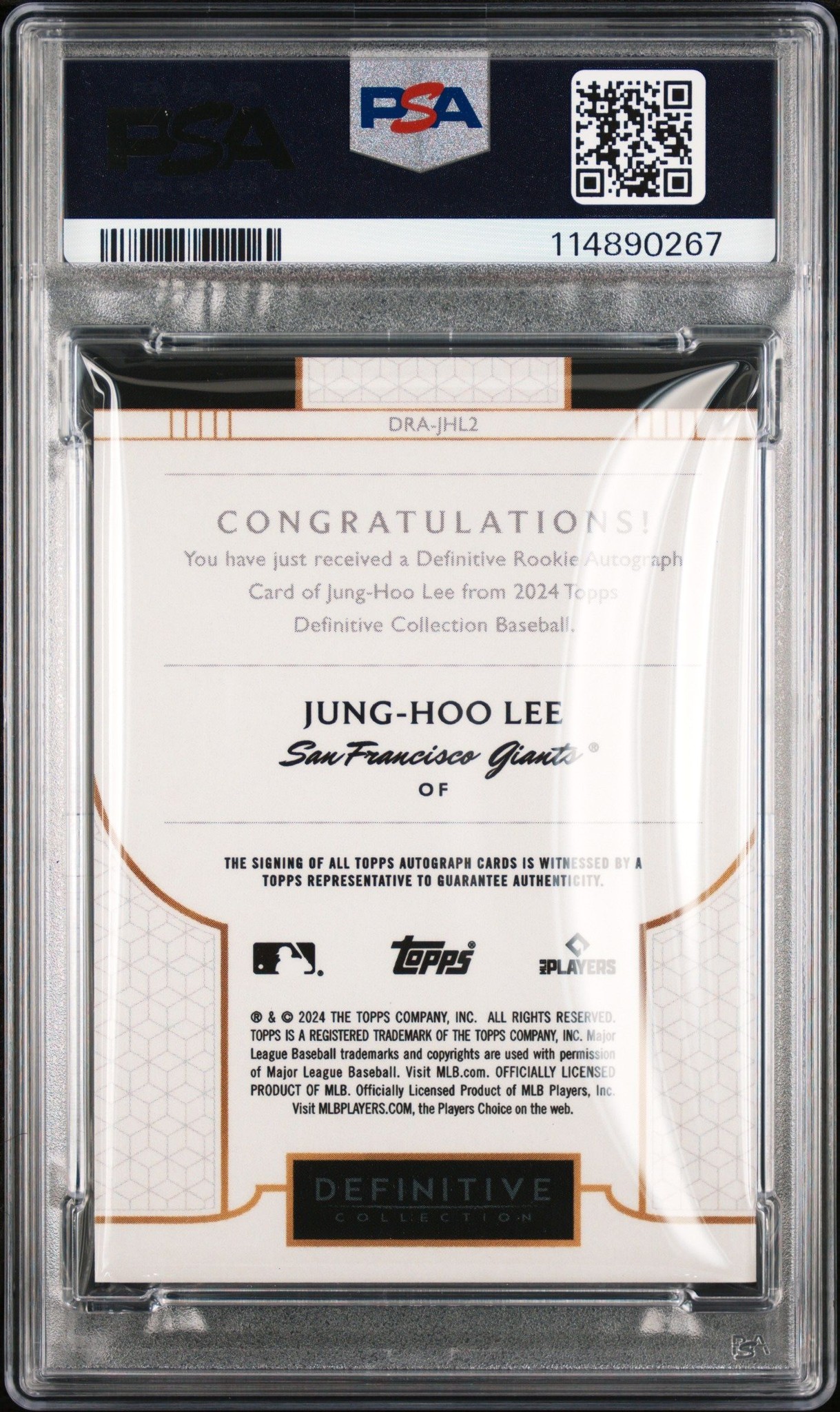 2024 Topps Orange Jung Hoo Lee #DRA-JHL2 baseball trading card back