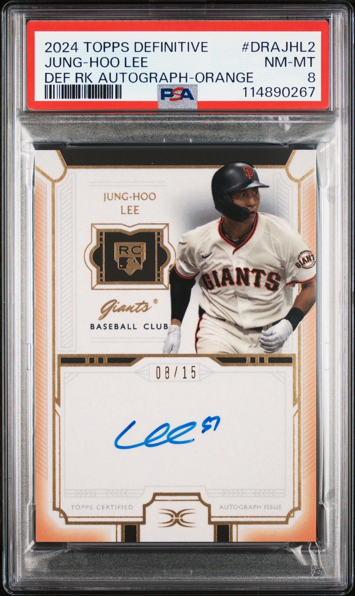 Jung Hoo Lee (Definitive Rookie Autographs · Orange · Numbered /15 · Manufacturer Autograph)