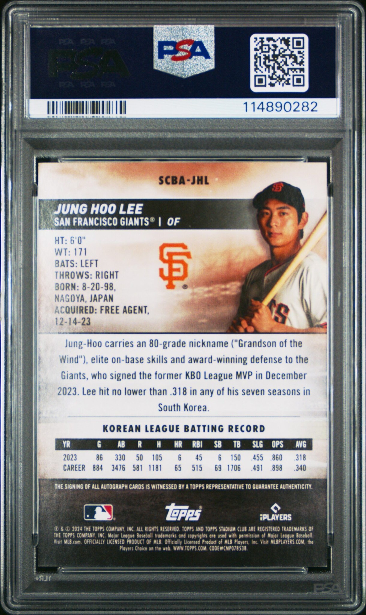 2024 Topps Stadium Club Jung Hoo Lee #SCBA-JHL baseball trading card back