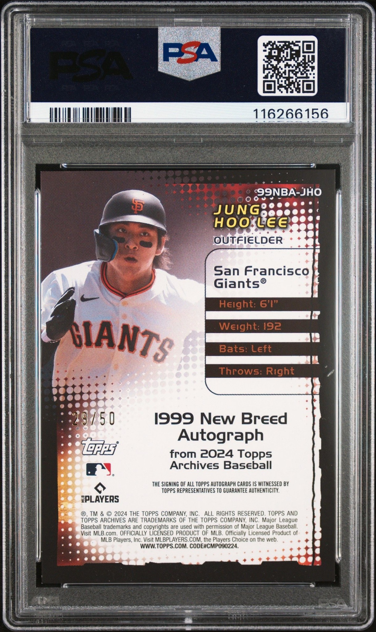 2024 Topps Archives Jung Hoo Lee #99NBA-JHO baseball trading card back