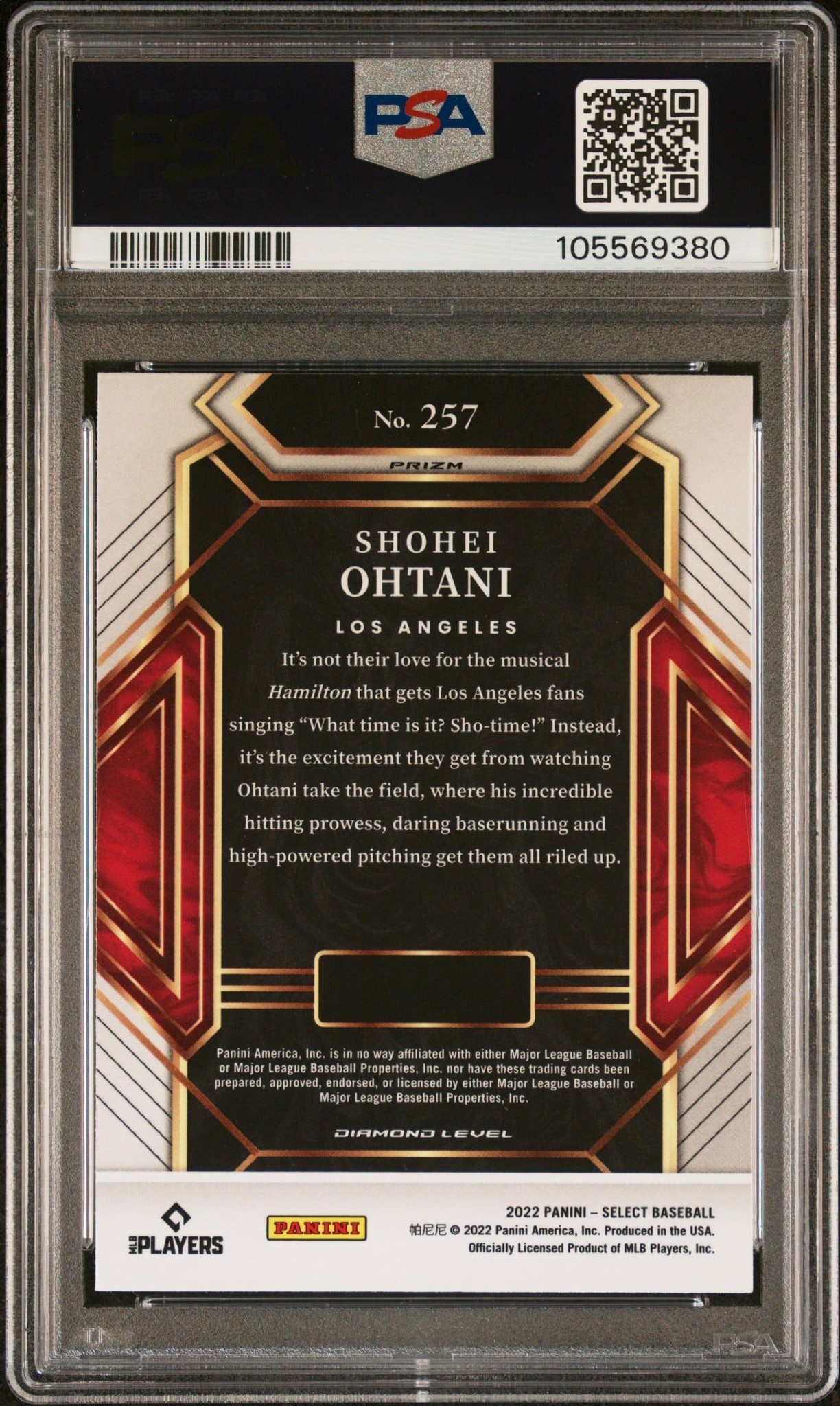 2022 Panini Select Shohei Ohtani #257 baseball trading card back