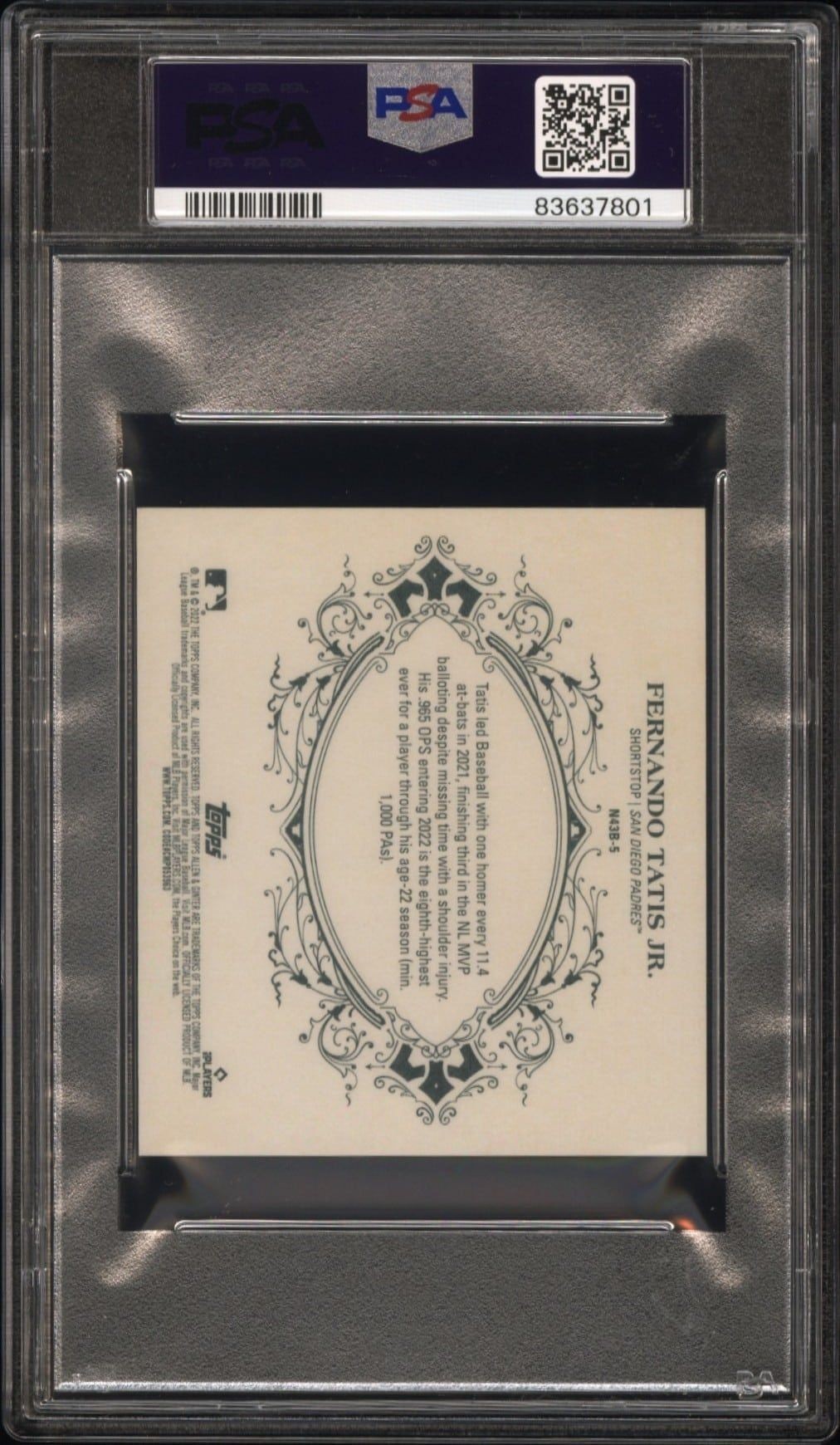 2022 Topps Allen & Ginter Fernando Tatis Jr. #N43B-5 baseball trading card back