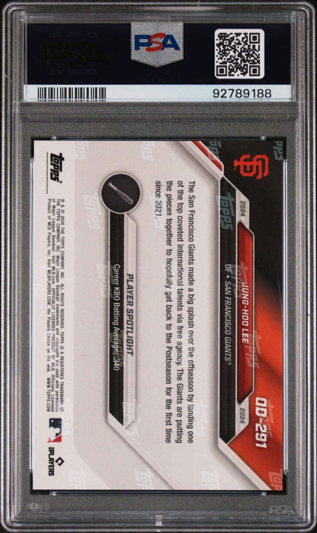 2024 Topps Opening Day Jung Hoo Lee #OD-291 baseball trading card back