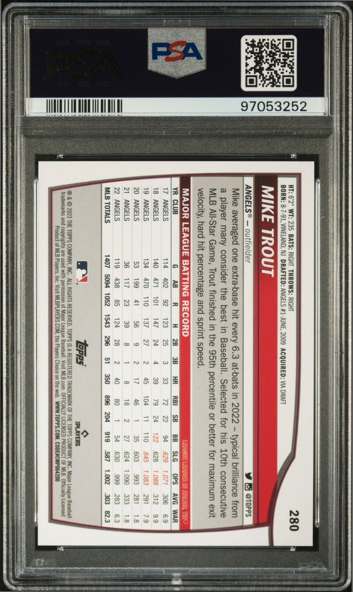 2023 Topps Big League Mike Trout #280 baseball trading card back