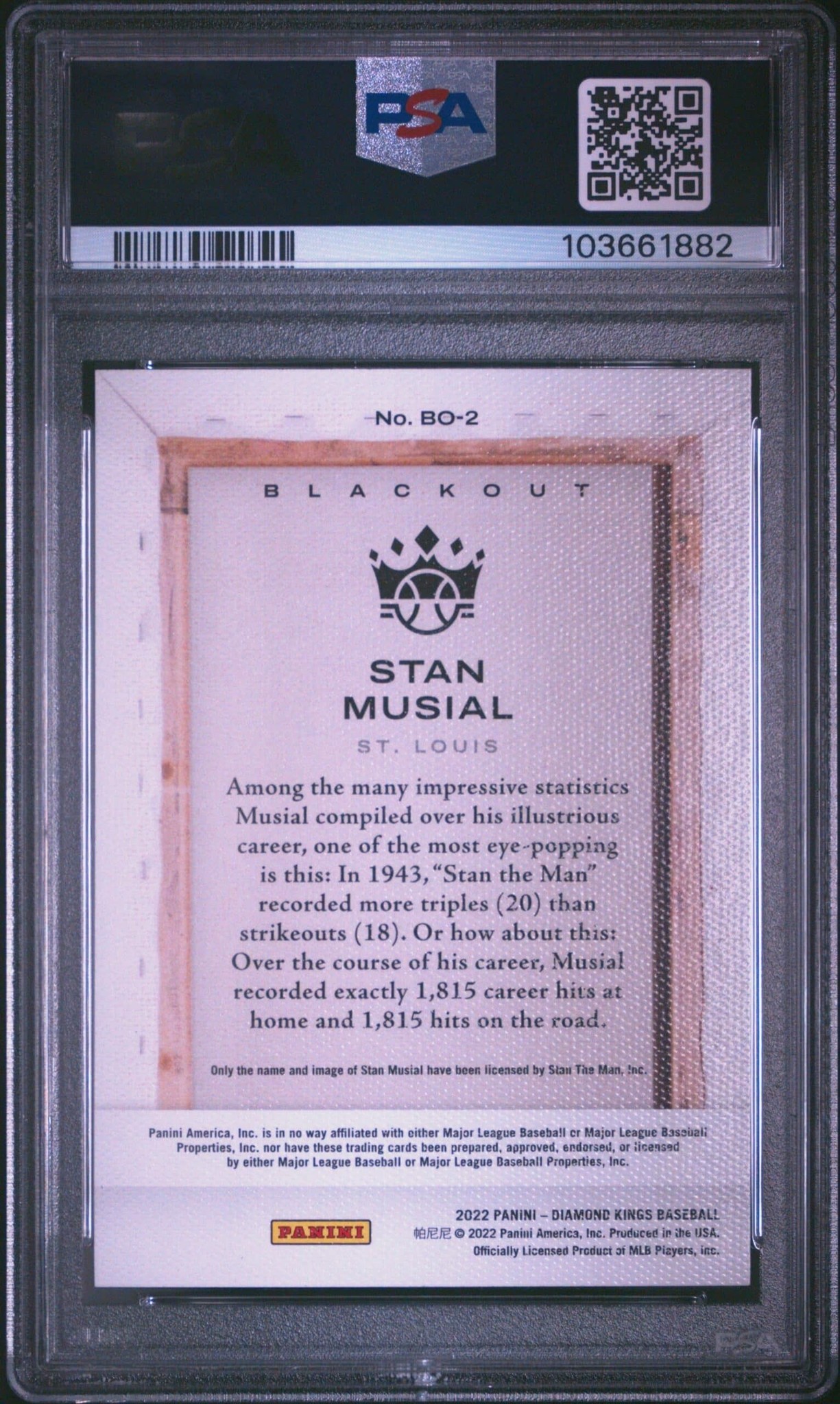 2022 Panini Diamond Kings Stan Musial #BO2 baseball trading card back