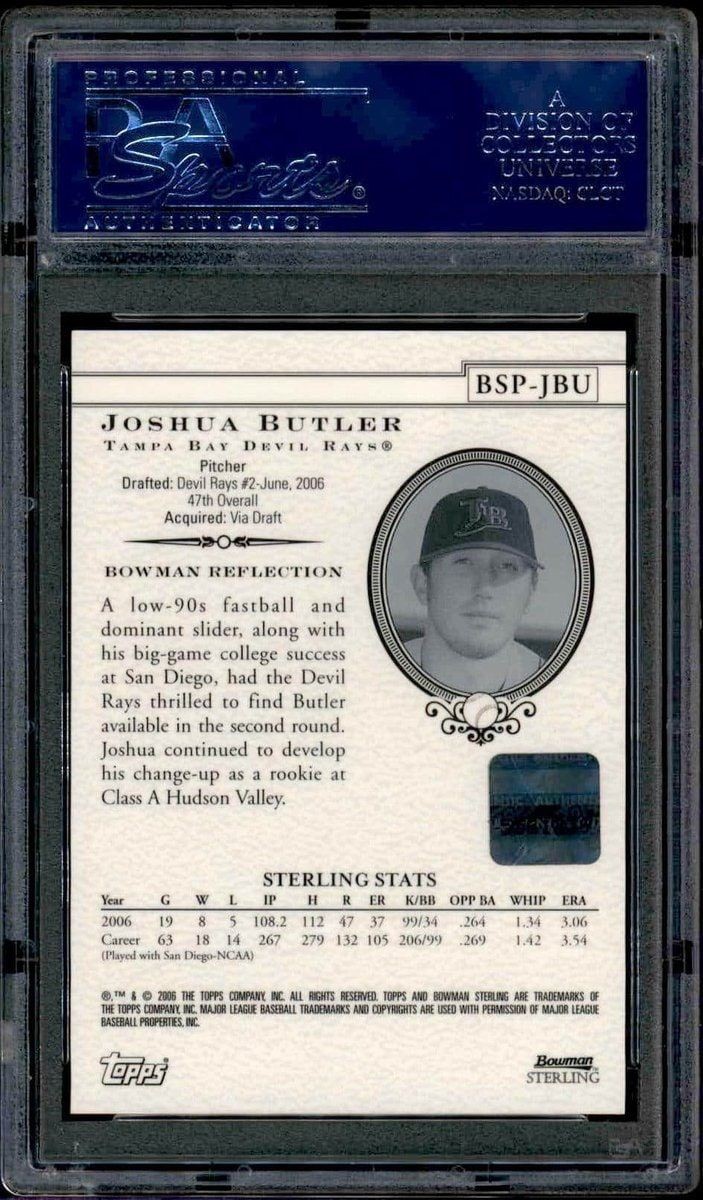 2006 Bowman Sterling Joshua Butler #BSP-JBU baseball trading card back