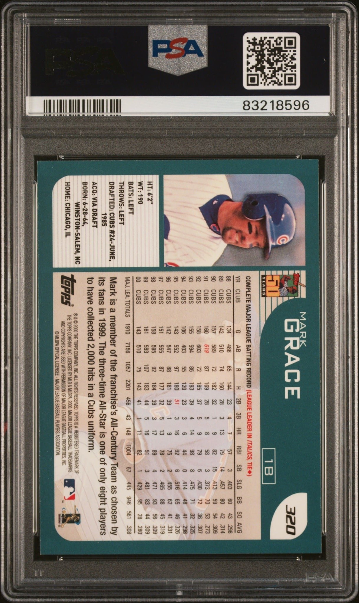 2001 Topps Series 2 Mark Grace #320 baseball trading card back