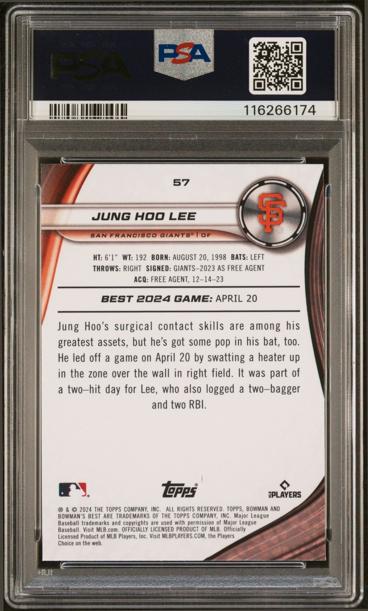 2024 Topps Bowman's Best Jung Hoo Lee #57 baseball trading card back