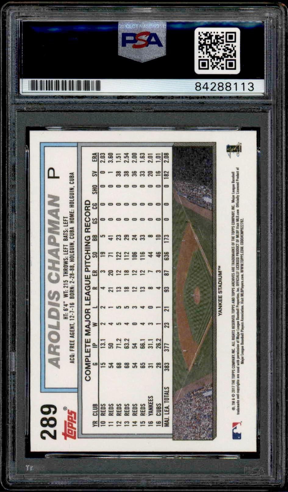 2017 Topps Archives Aroldis Chapman #289 baseball trading card back
