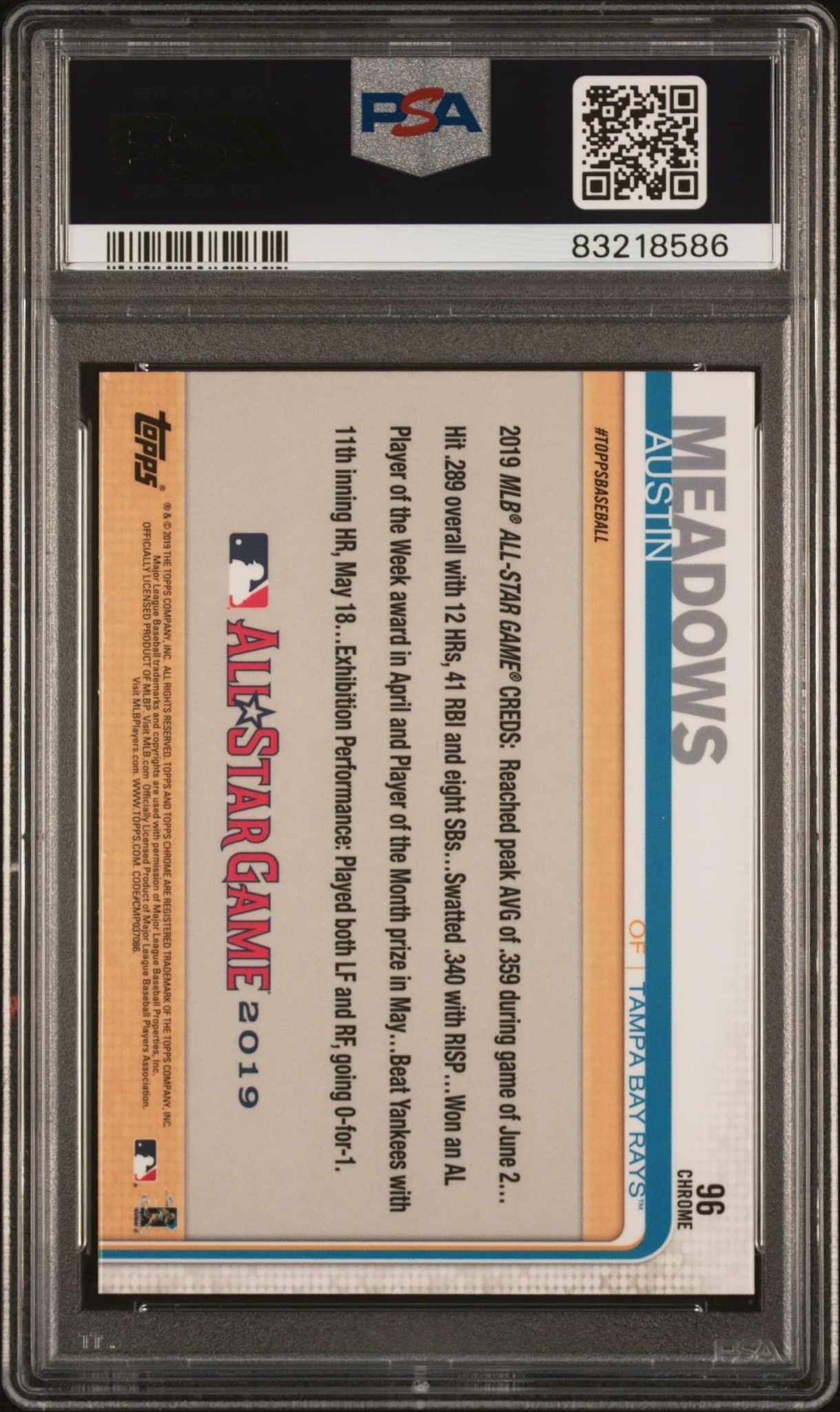 2019 Topps Chrome Update Austin Meadows #96 baseball trading card back