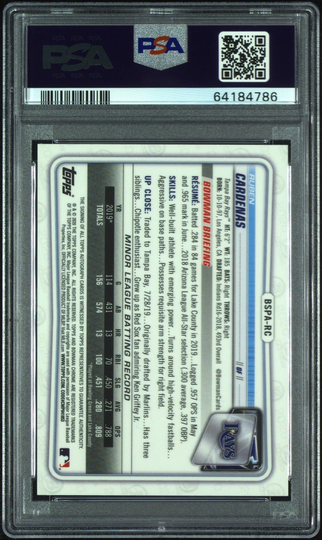 2020 Bowman Chrome Ruben Cardenas #BSPA-RC baseball trading card back