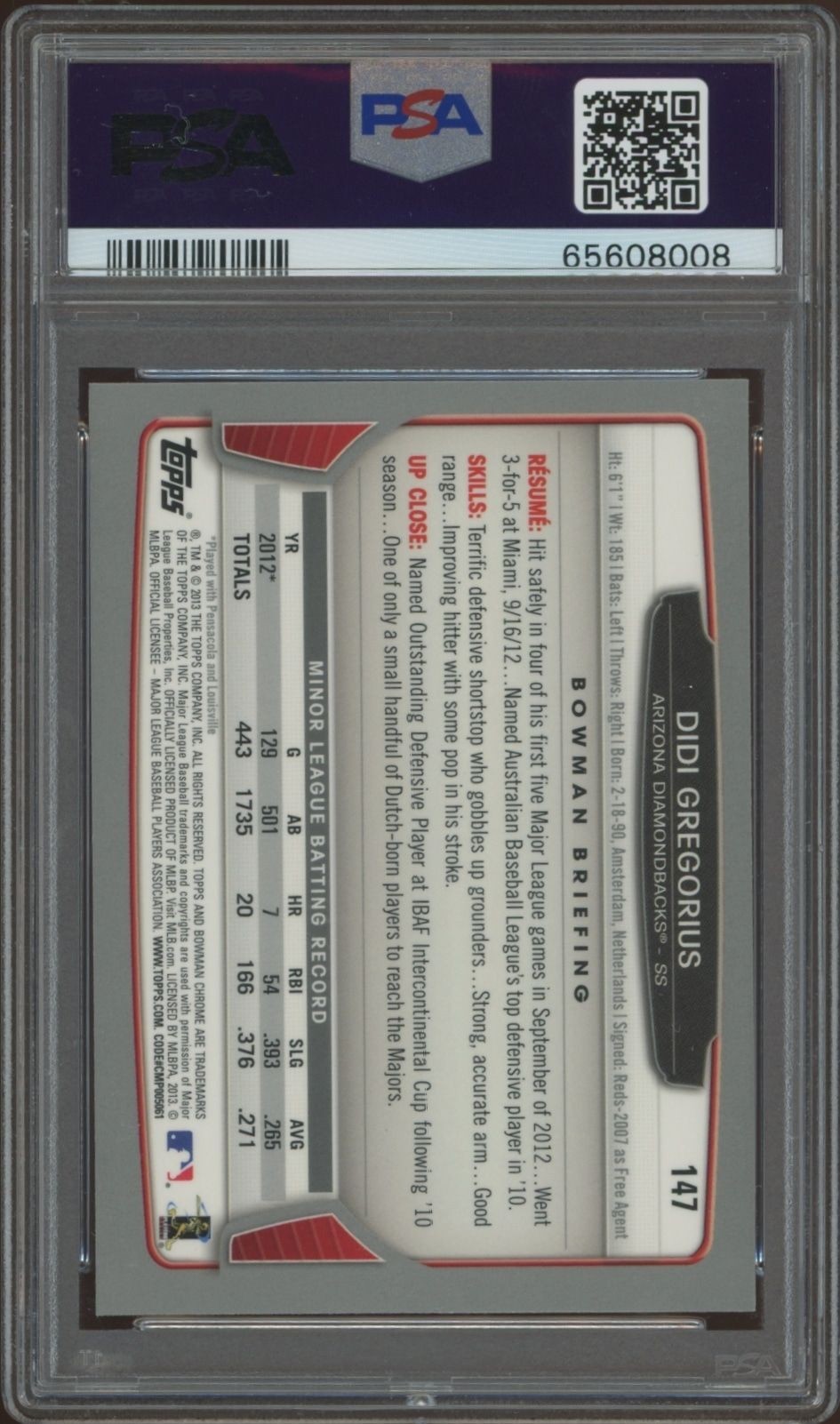 2013 Bowman Chrome Didi Gregorius #147 baseball trading card back