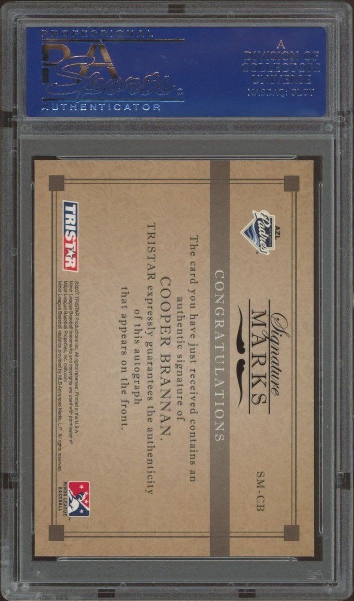 2007 Tristar Elegance Cooper Brannan #SM-CB baseball trading card back