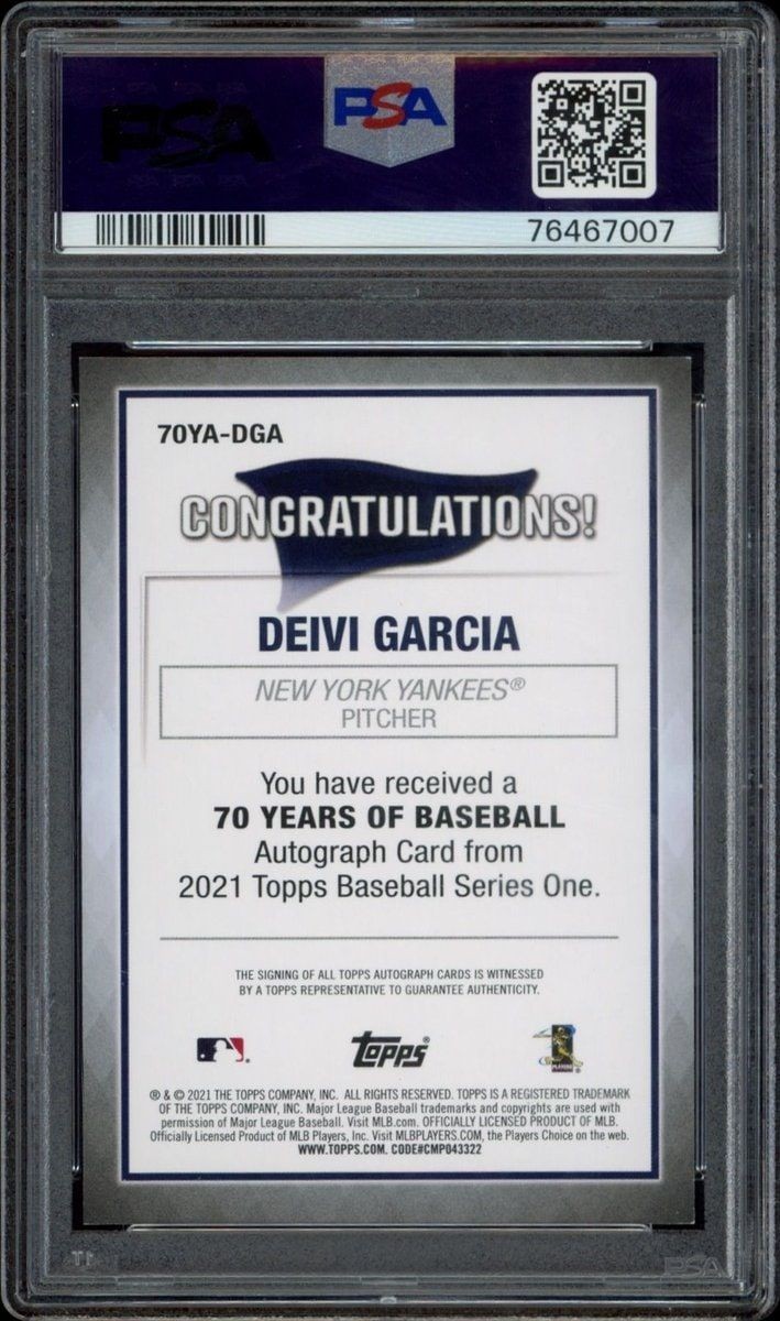 2021 Topps Deivi Garcia #70YA-DGA baseball trading card back