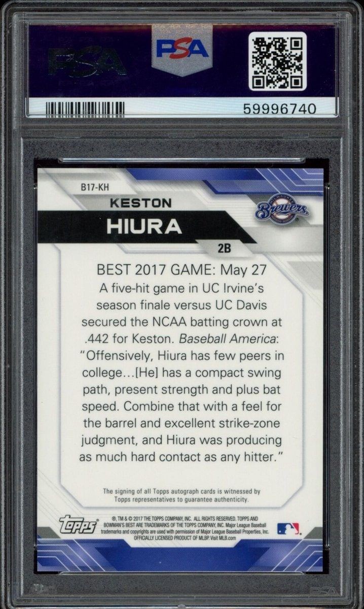 2017 Bowman's Best Keston Hiura #B17-KH baseball trading card back