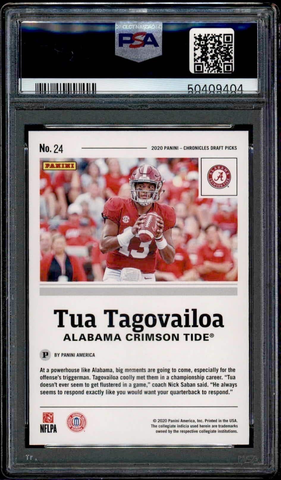 2020 Panini Chronicles Draft Picks Tua Tagovailoa #24 football trading card back