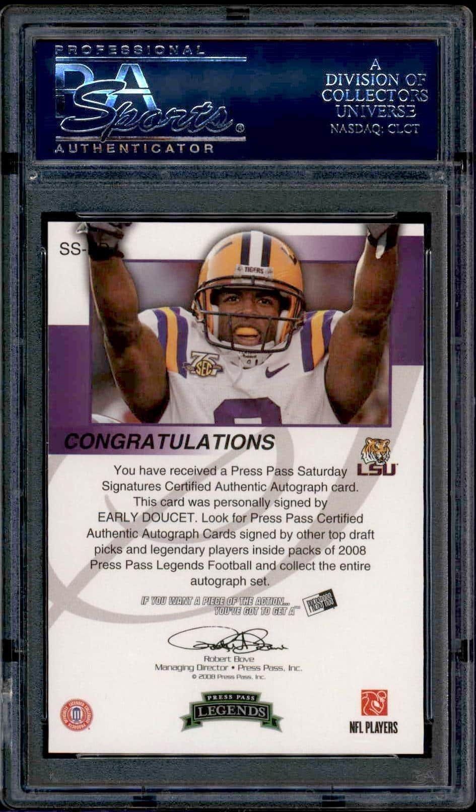 2008 Press Pass Legends Early Doucet #SS-ED football trading card back