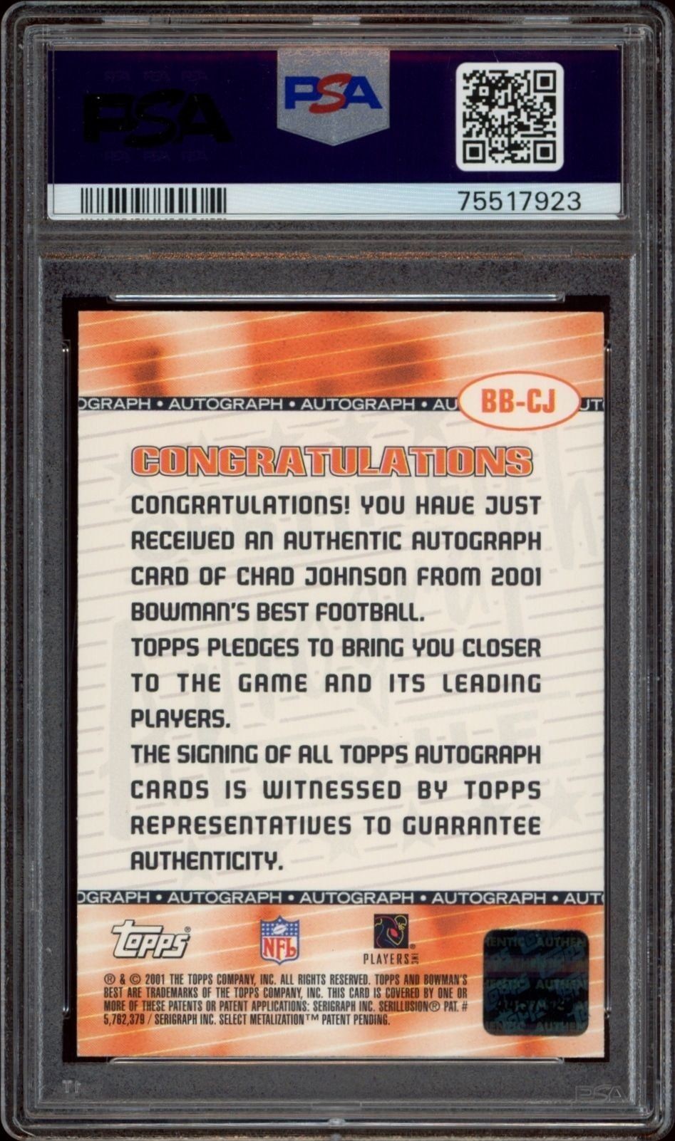 2001 Bowman's Best Chad Johnson #BB-CJ football trading card back