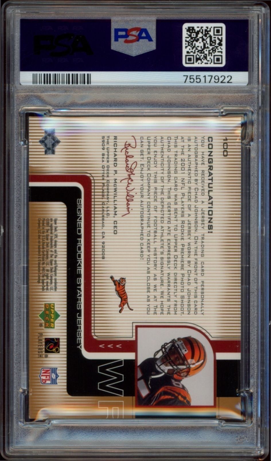 2001 Upper Deck Spx Chad Johnson #100 football trading card back
