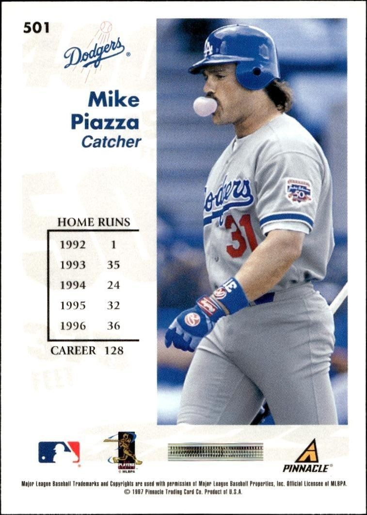 1997 Pinnacle Score Mike Piazza #501 baseball trading card back