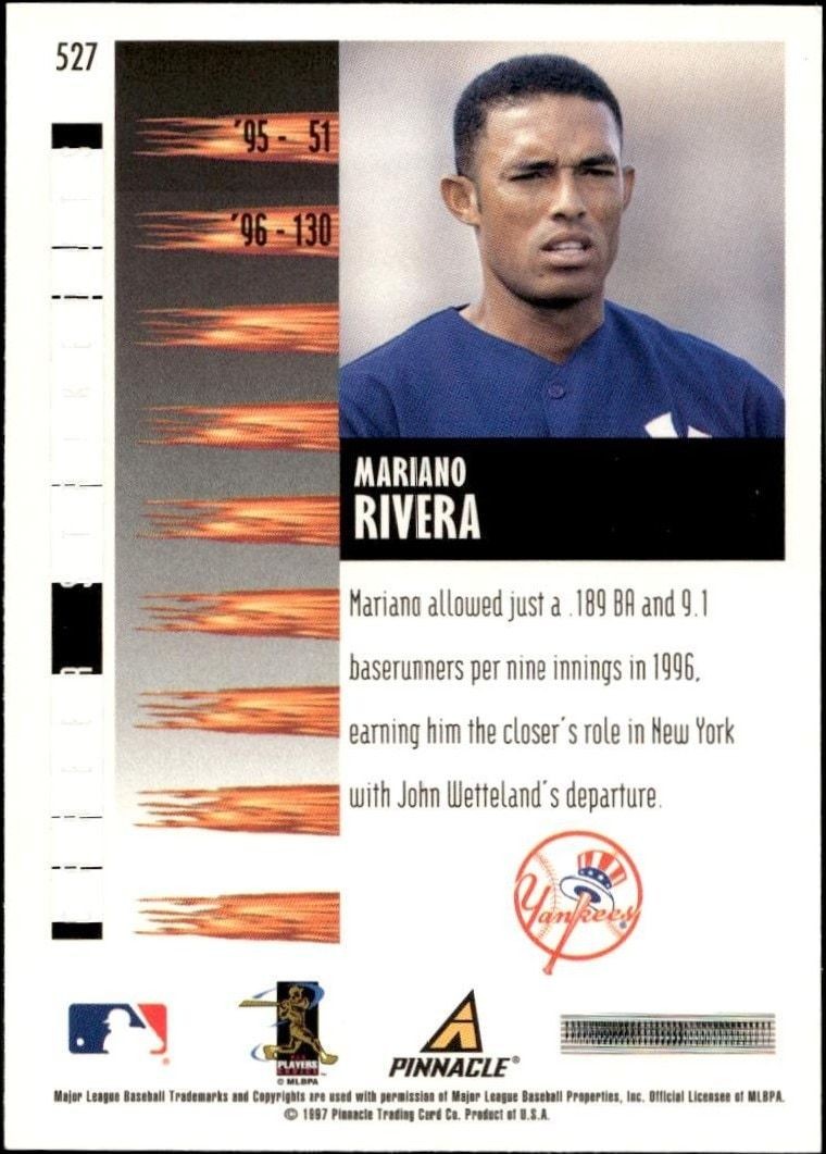 1997 Pinnacle Score Mariano Rivera #527 baseball trading card back