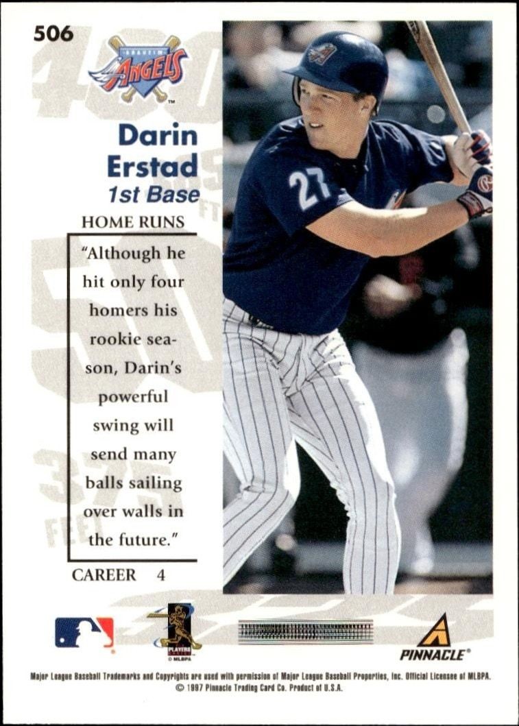 1997 Pinnacle Score Darin Erstad #506 baseball trading card back