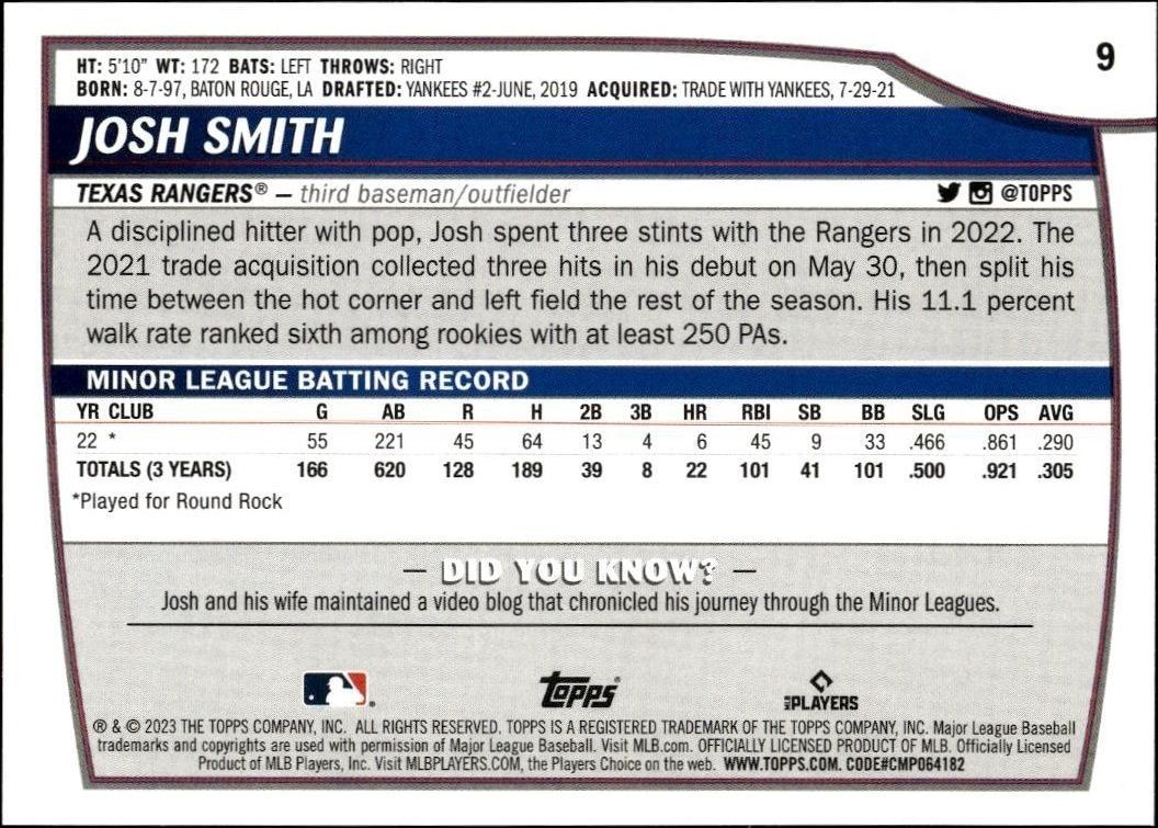 2023 Topps Big League Josh Smith #9 baseball trading card back