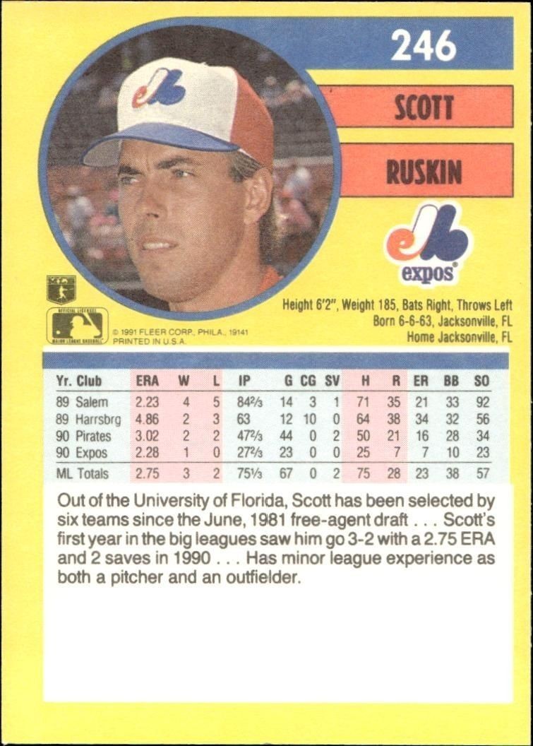 1991 Fleer Scott Ruskin #246 baseball trading card back