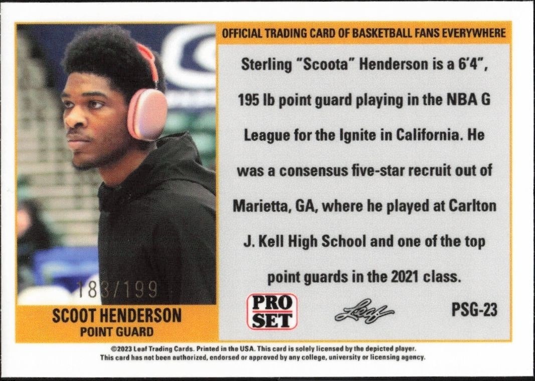 2023-24 Leaf Pro Set Metal Scoot Henderson #PSG-23 basketball trading card back