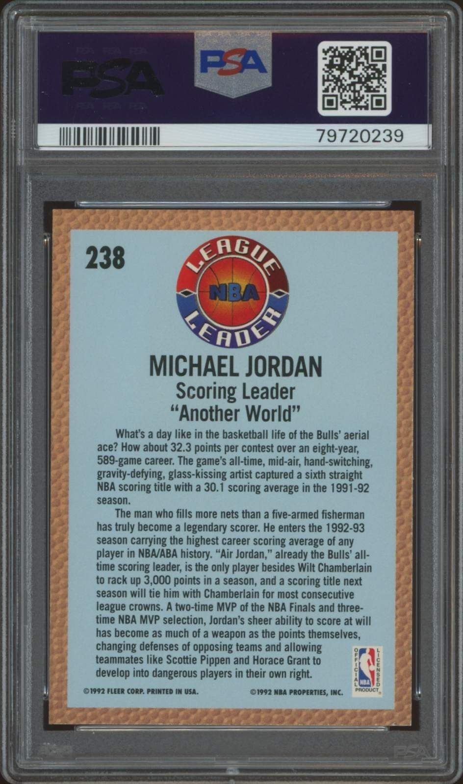 1992-93 Fleer Michael Jordan #238 basketball trading card back
